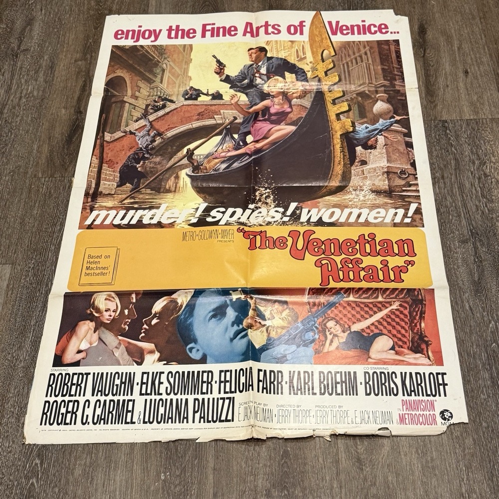 MGM Venetian Affair Movie Poster 1966 Robert Vaughn Boris Karloff Vintage Art